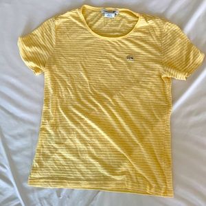 Lacoste Yellow and White Striped T-shirt Size XS